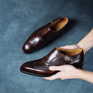 Height Increasing Brown Leather Barcelos Monk Straps
