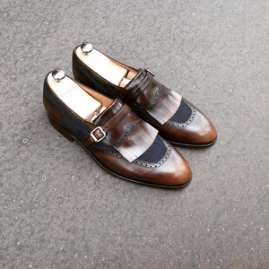 Brown Leather and Navy Blue Suede Chaves Monk Straps