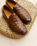 Braided Tan Leather Creeves Slip On Loafers