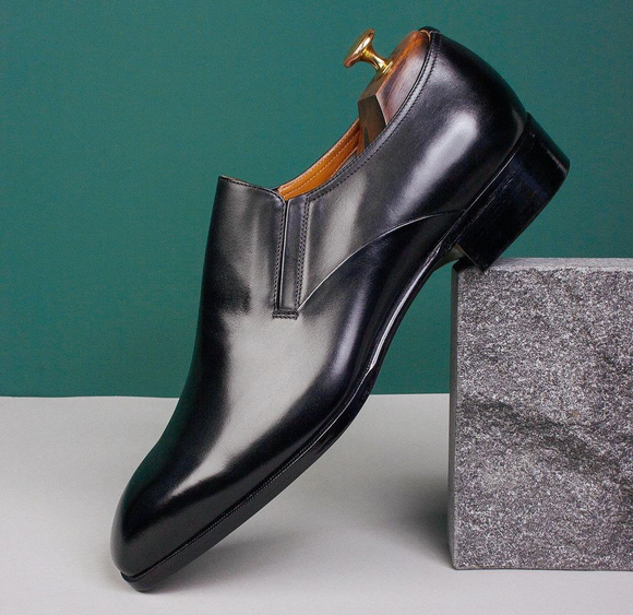 Black Leather Federes Slip On Classic Loafers