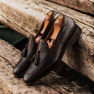 Black Snake Print Leather Goulburn Slip On Tassel Loafers