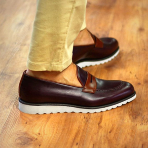 Burgundy and Brown Leather Lithgow Slip On Penny Loafers