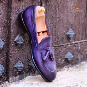 Purple Leather Queanbe Slip On Tassel Loafers