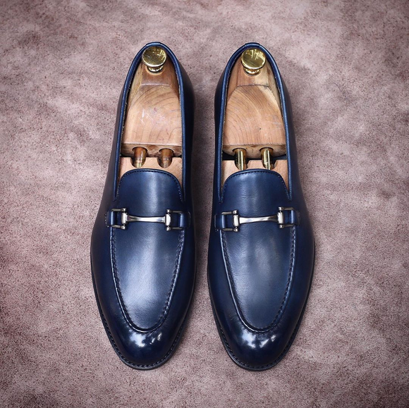 Navy Blue Leather Gosford Slip On Horse Bit Loafers