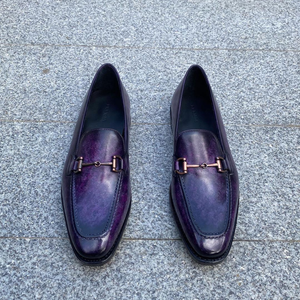 Purple Leather Augusta Slip On Horse Bit Loafers