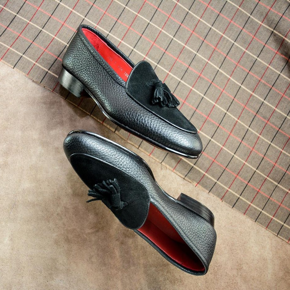 Green Suede and Leather Pirie Slip On Tassel Loafers