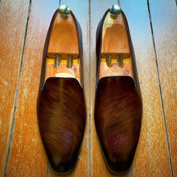 Brown Patina Leather Geelong Slip On Loafers