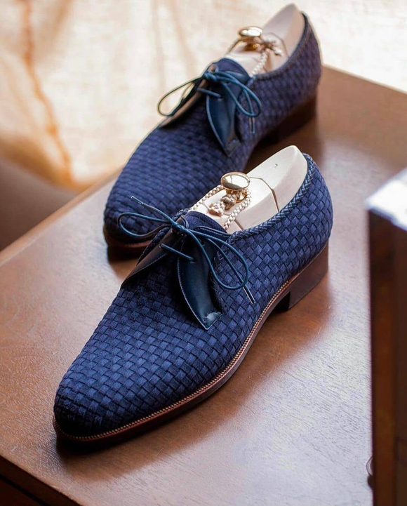 Navy Blue Braided Suede Ballarat Derby Shoes