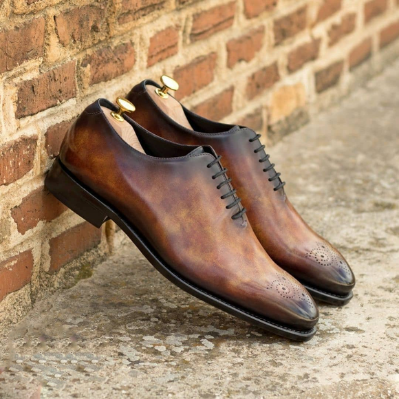 Brown Patina Leather Gosnells Whole Cut Oxford Shoes