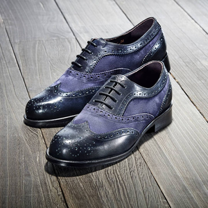 Navy Blue Leather and Purple Suede Melville Brogue Oxford Shoes