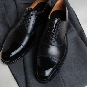 Black Leather Oruro Toe Cap Balmoral Oxford Shoes