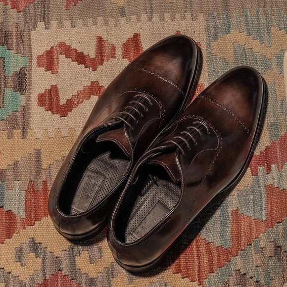 Brown Patina Leather Montero Brogue Oxford Shoes