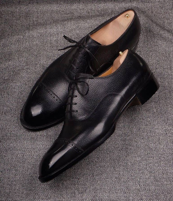 Black Leather Vinto Brogue Toe Cap Oxford Shoes