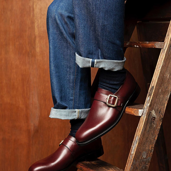 Burgundy monk online strap shoes