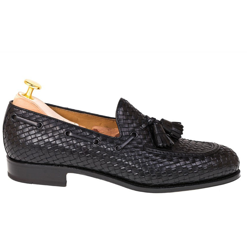 Black Hand Woven Braided Leather Acton Loafers