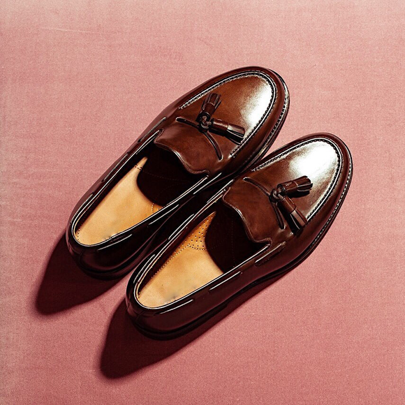 Brown Leather Feeves Tassel Slip On Loafers