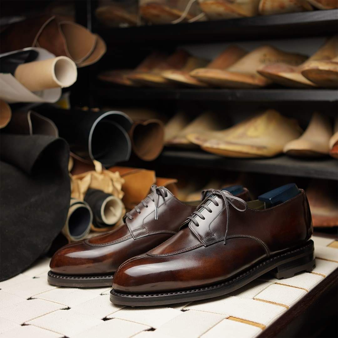 Brown Leather Galatea Whole Cut Oxfords 