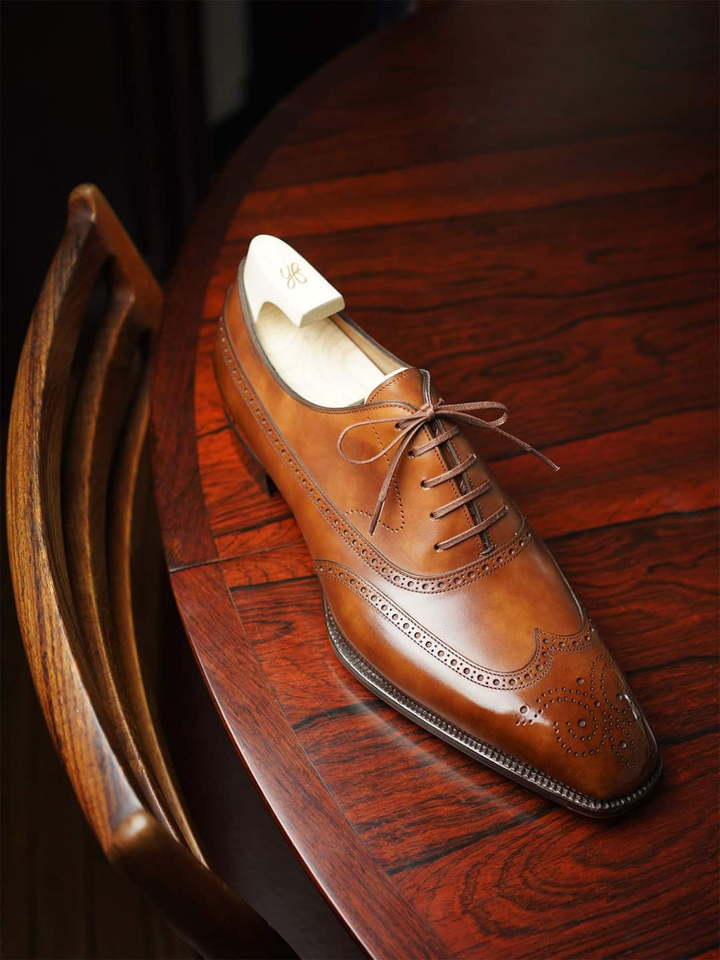 Tan Leather Cedria Brogue Wingtip Oxfords 
