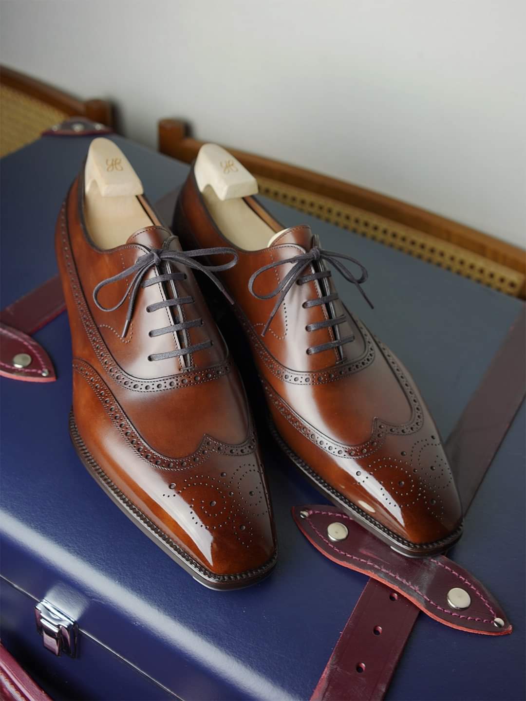 Tan Leather Cedria Brogue Wingtip Oxfords 