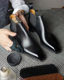 Black Italian Leather Recife Slip On Chelsea Boots