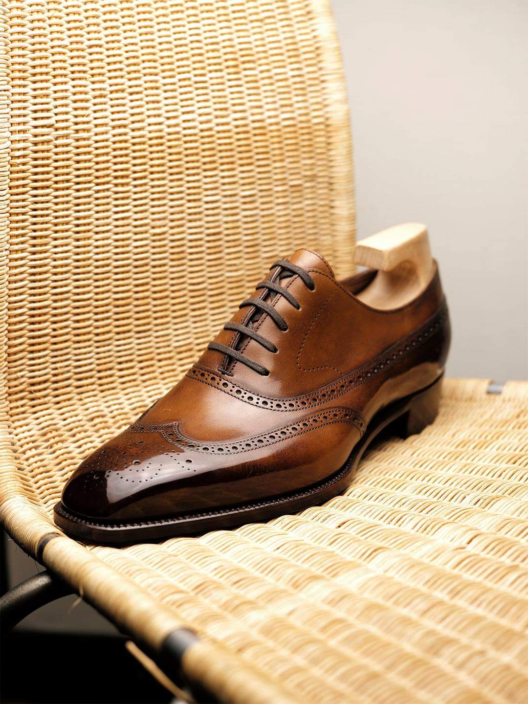 Tan Leather Cedria Brogue Wingtip Oxfords 