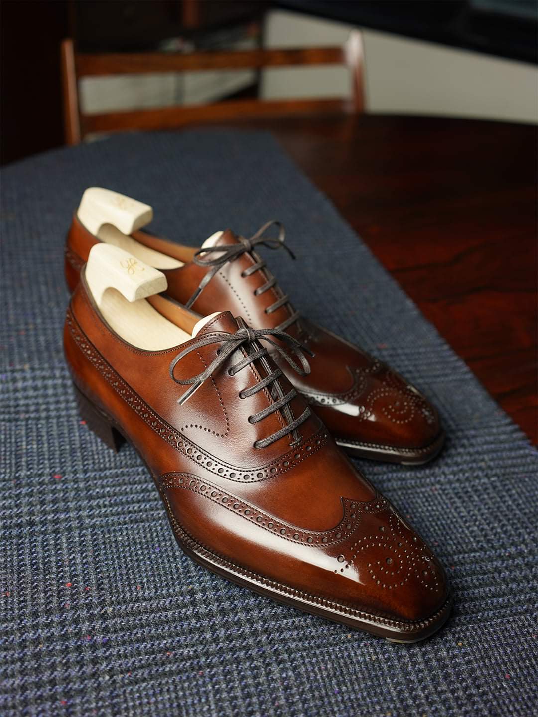 Tan Leather Cedria Brogue Wingtip Oxfords 