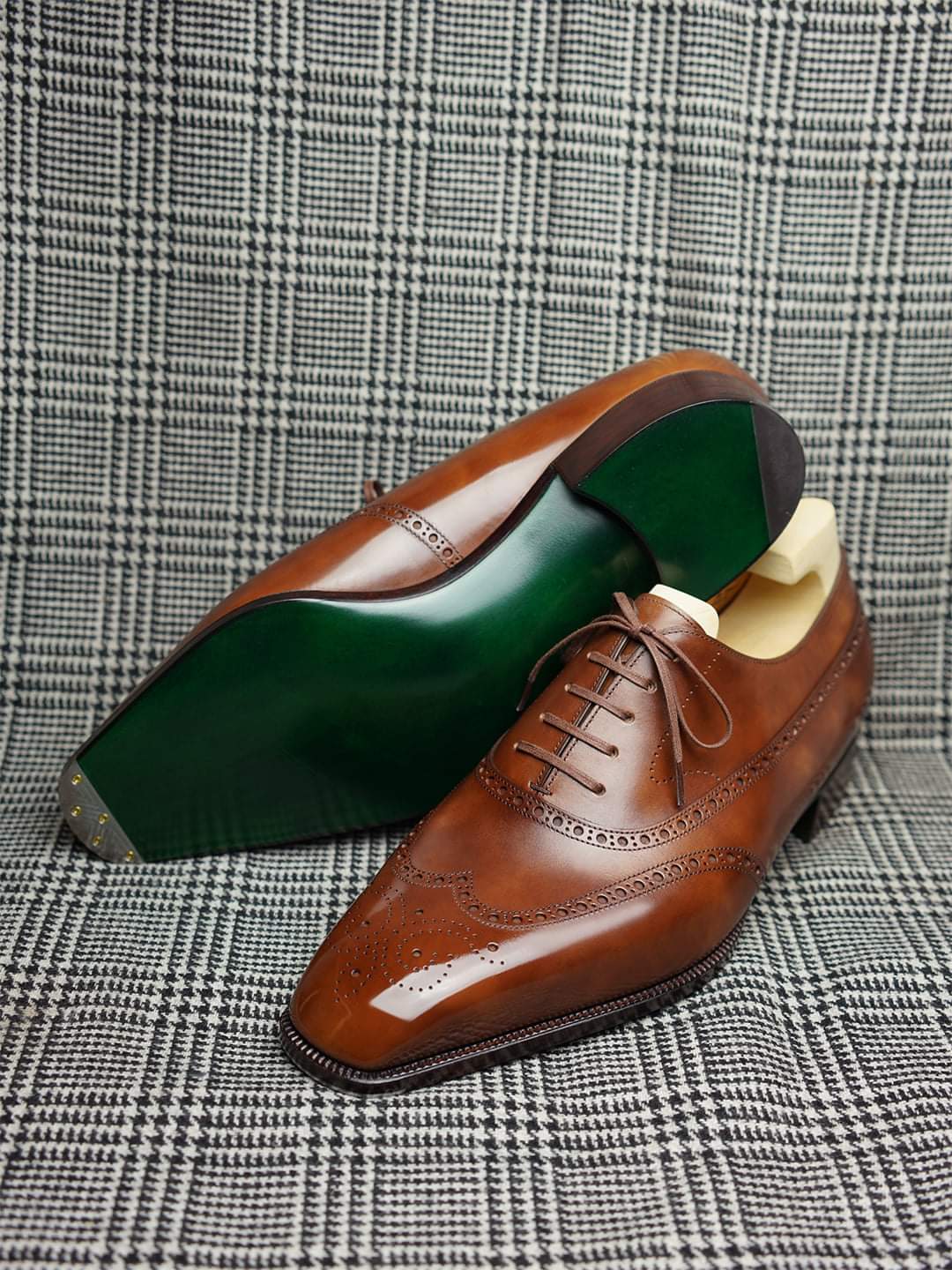 Dark Tan Leather Cedria Brogue Wingtip Oxfords 