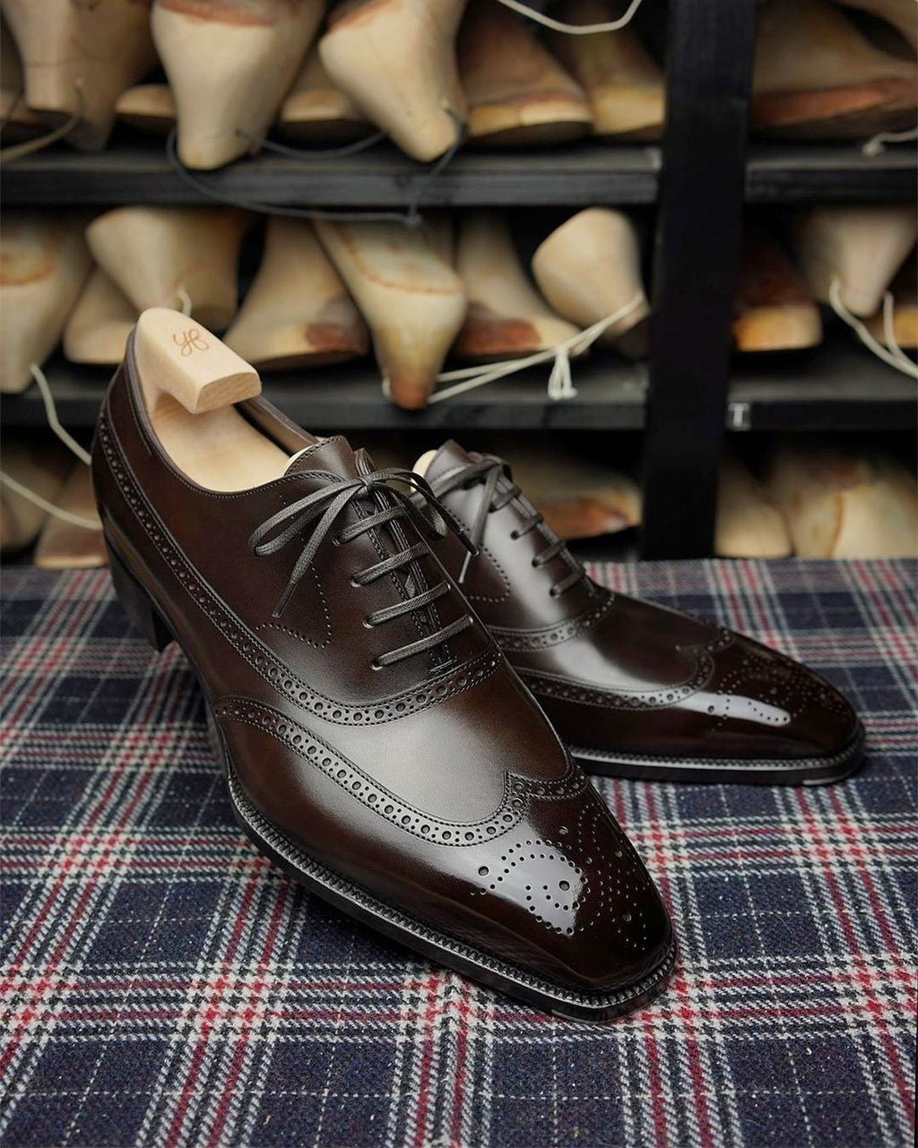 Brown Leather Cedria Brogue Wingtip Oxfords
