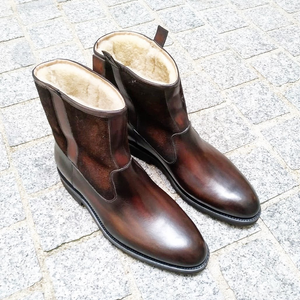 Height Increasing Brown Leather Bilbao Shearling Lined Slip On Boots
