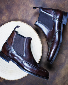 Brown Leather Arucas Chelsea Brogue Boots