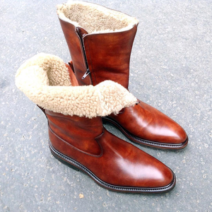 Height Increasing Tan Leather Bilbao Shearling Lined Slip On Boots