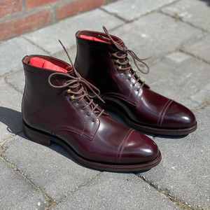 Burgundy Brown Leather Asenovgrad Lace Up Toe Cap Boots