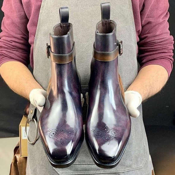 Purple and Brown Handpainted Leather Kazanlak Jodhpur Boots