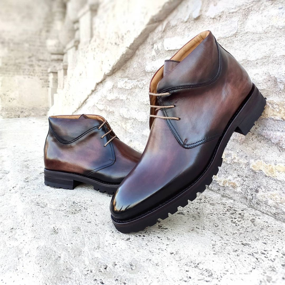 Brown Leather Pernik Chukka Chunky Boots with Track Sole