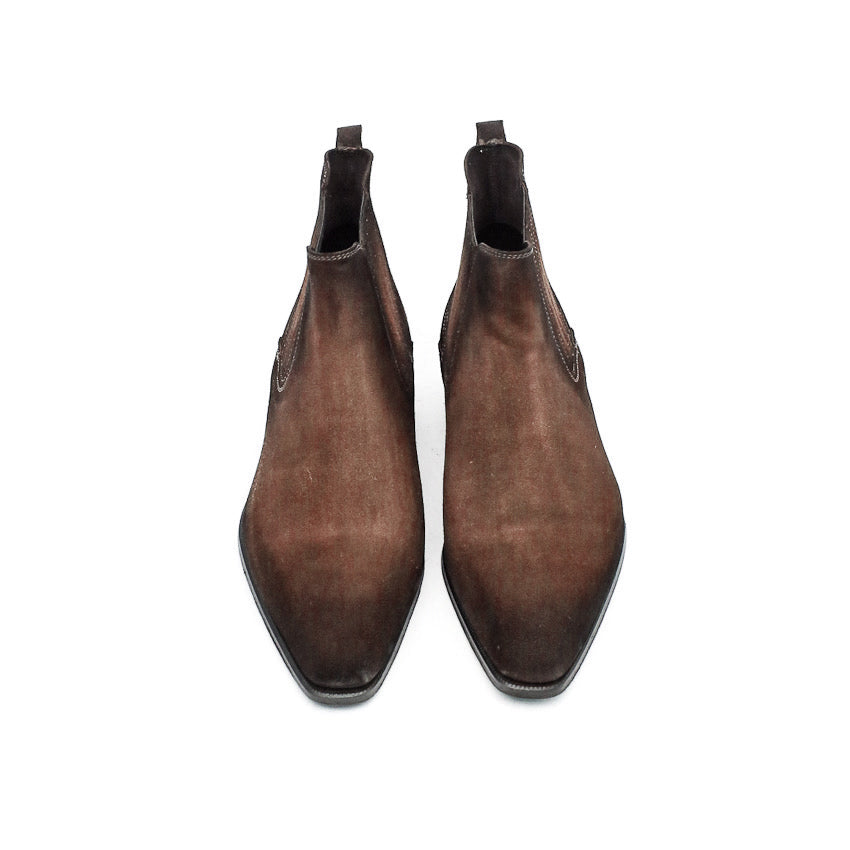 Height Increasing Goodyear Welted Cadaval Brown Suede Chelsea Boot with Violin Leather Sole