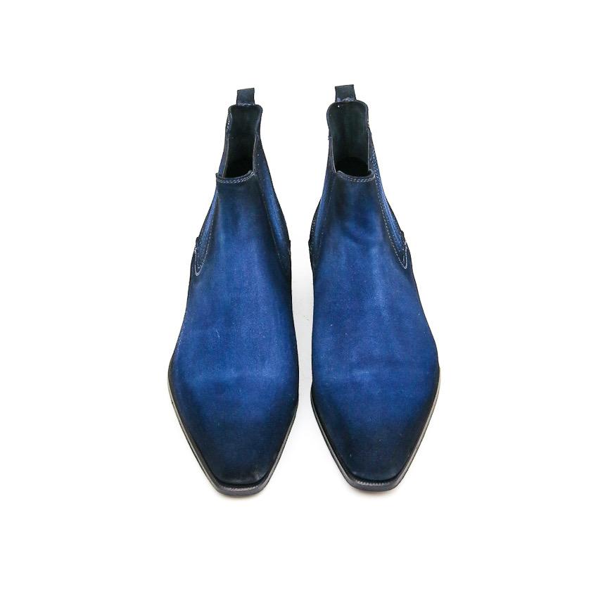 Flat Feet Shoes - Goodyear Welted Cadaval Bright Blue Suede Chelsea Boot with Violin Leather Sole with Arch Support