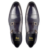 Flat Feet Shoes - Navy Blue Leather Castle Monk Straps with Arch Support