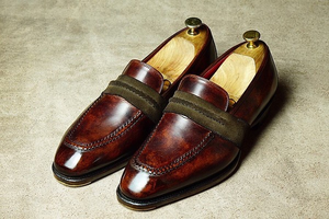 Brown Leather and Green Suede Huelva Loafers