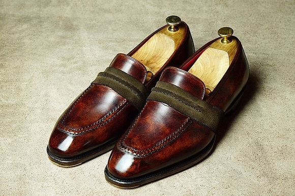 Height Increasing Brown Leather and Green Suede Huelva Loafers