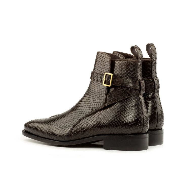 Brown Python Print Italian Leather Cantane Slip On Jodhpur Boots
