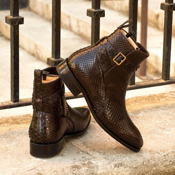 Height Increasing Brown Python Print Italian Leather Cantane Slip On Jodhpur Boots