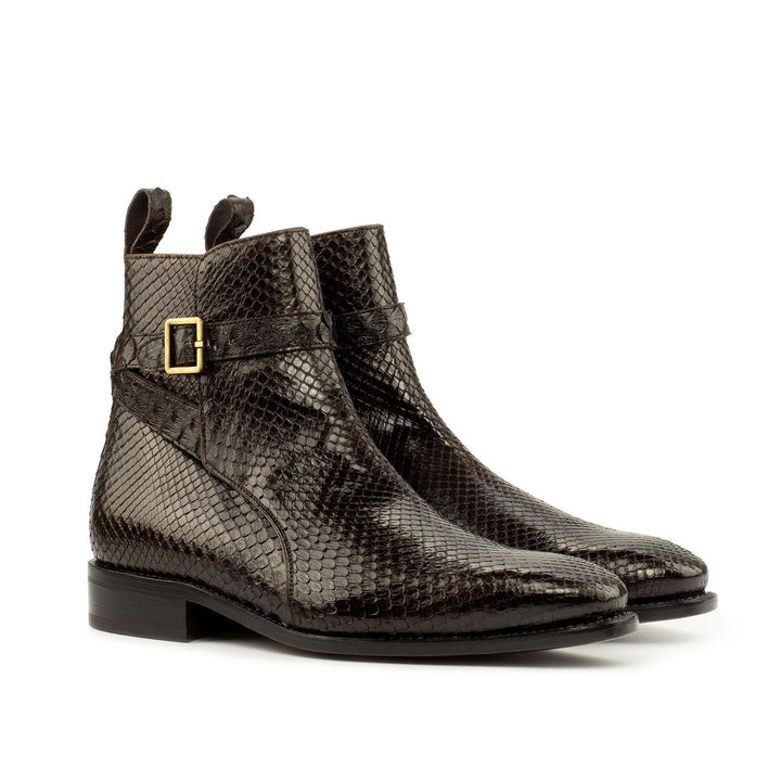 Brown Python Print Italian Leather Cantane Slip On Jodhpur Boots