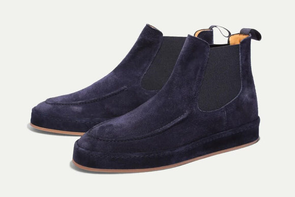 Navy Blue Suede Ares Slip On Chelsea Boots