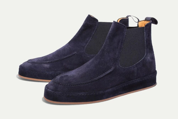Navy Blue Suede Ares Slip On Chelsea Boots SS23 – Costoso Italiano