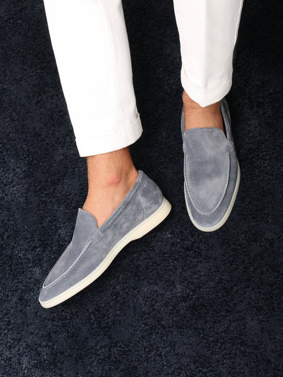 Blue Suede Athena Yatch Loafers with White Soles