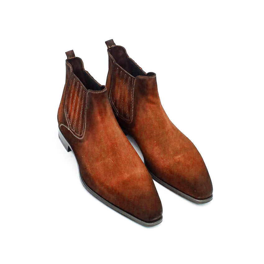 Height Increasing Goodyear Welted Cadaval Tan Suede Chelsea Boot with Violin Leather Sole