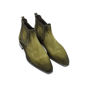 Height Increasing Goodyear Welted Cadaval Green Suede Chelsea Boot with Violin Leather Sole