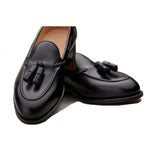Height Increasing Black Leather Swale Tassel Loafers - Formal Shoes