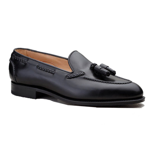 Flat Feet Shoes - Black Leather Swale Tassel Loafers with Arch Support