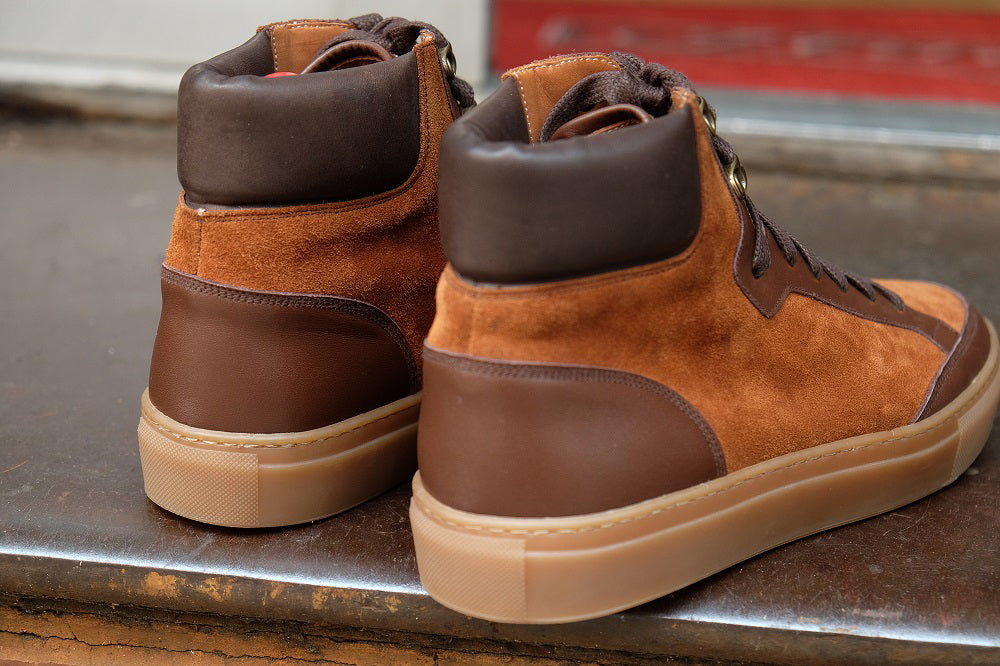 Height Increasing Tan Suede and Brown Leather Foxton Lace Up High Top Sneakers